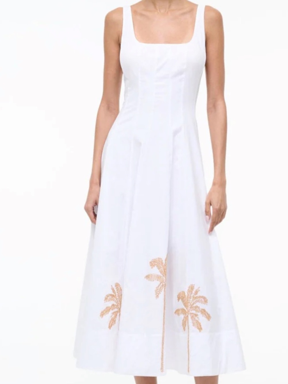 STAUD White Palm-Embroidered Midi Dress - Picture 2 of 7